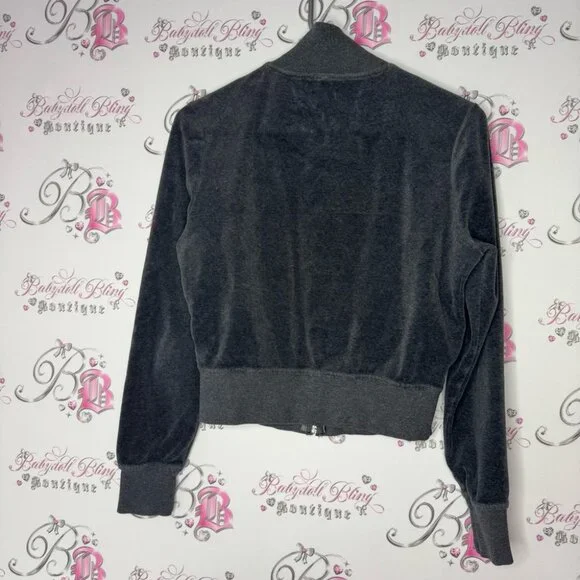 Bebe sweater zip up heart zipper pull bling diamond rhinestone